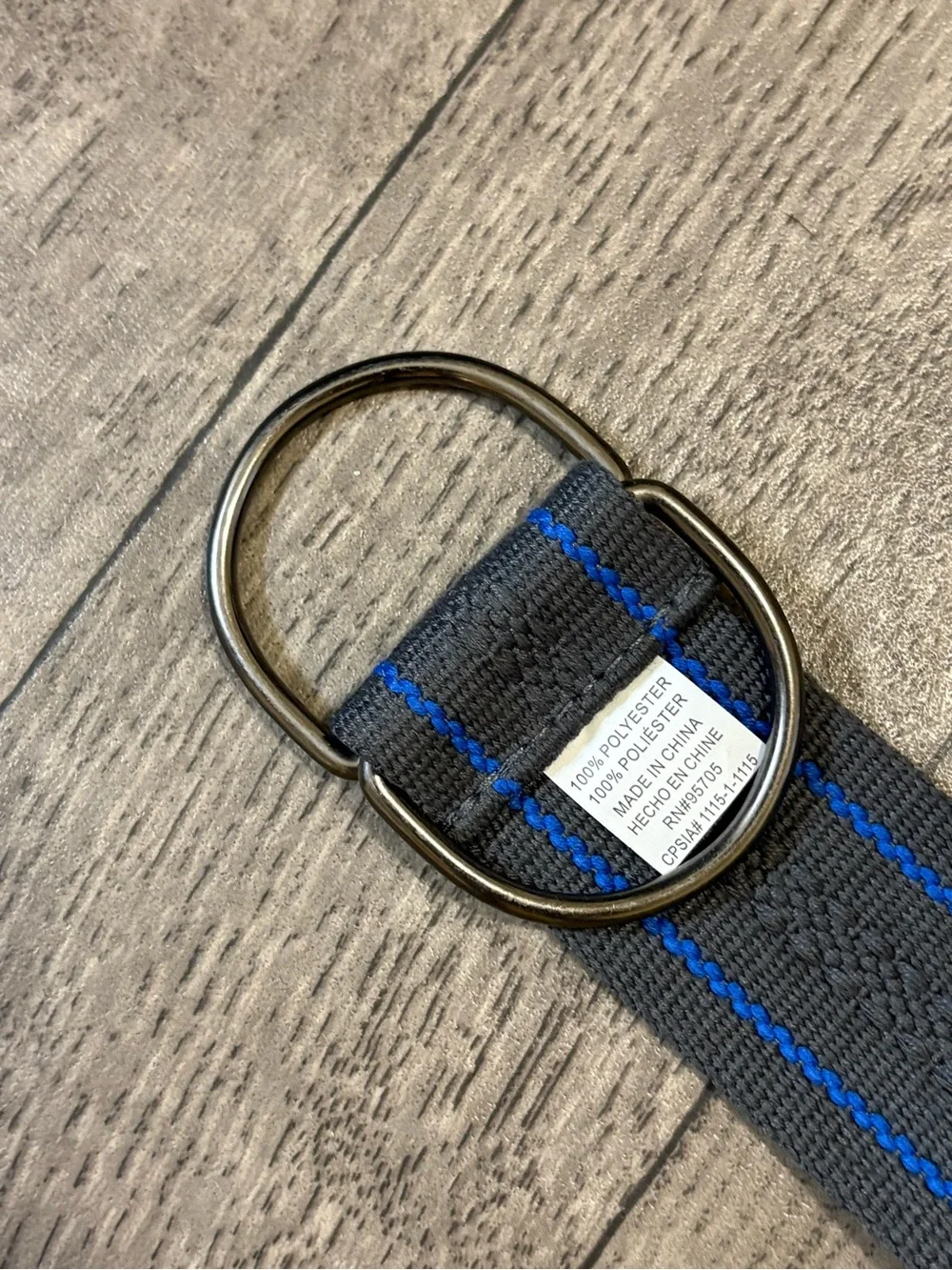 Men's Gray Belt with Blue Stripe - Minimal D-Ring Closure